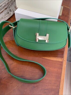 Green Luxury H Shoulder Crossbody Bag Genuine Leather Made in Italy